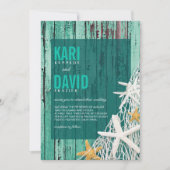 Invitation Mariage en bois de la plage Starfish Netting| aqua (Devant)