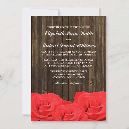 Invitation Mariage en bois de l'étable Red Roses (Devant)