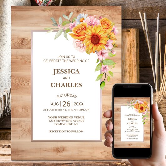 Invitation Mariage en bois de tournesol