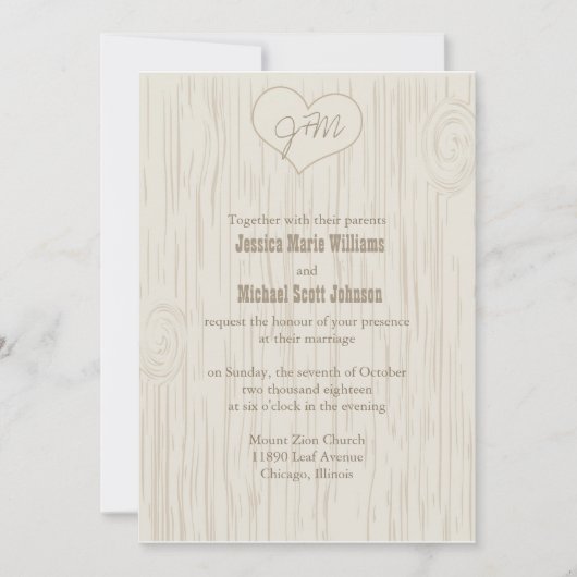 Invitation Mariage en bois découpé (Devant)