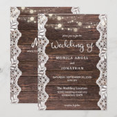 Invitation Mariage en Bois & Dentelle avec Guirlandes (Devant / Derrière)