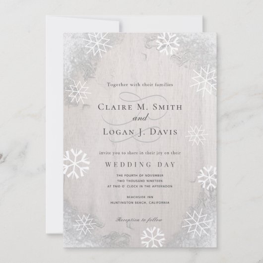 Invitation Mariage en bois gris clair rustique (Devant)