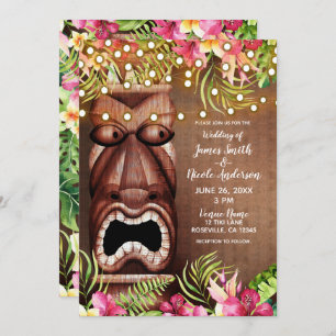 Invitation Mariage en bois Hawaiian Tiki Luau Summer Beach