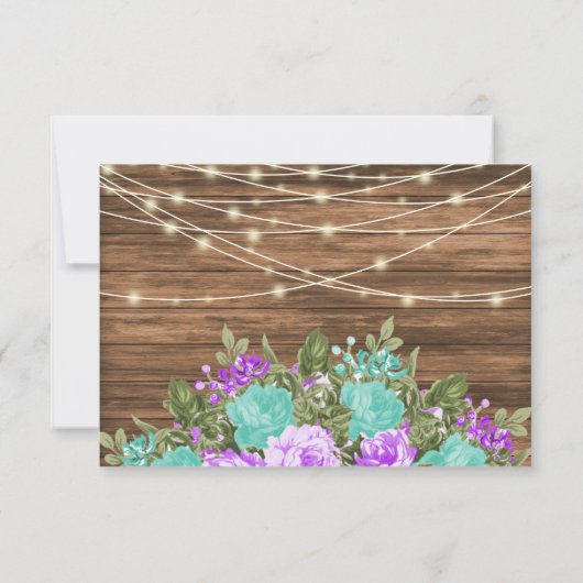 Invitation Mariage en bois, lanterne, Turquoise et violet (Dos)