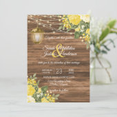 Invitation Mariage en bois, lanternes et fleurs jaunes (Debout devant)