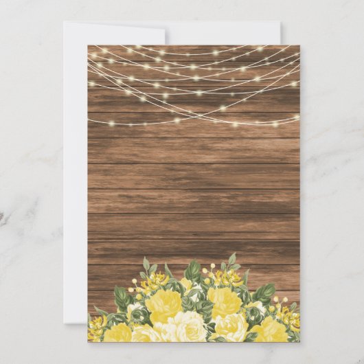 Invitation Mariage en bois, lanternes et fleurs jaunes (Dos)