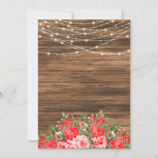 Invitation Mariage en bois, lanternes et fleurs rouges (Dos)