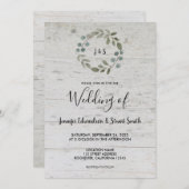 Invitation Mariage en bois monogramme feuille rustique aquare (Devant / Derrière)