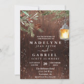 Invitation Mariage en Bois Noël Hiver Pin Rustique (Devant)