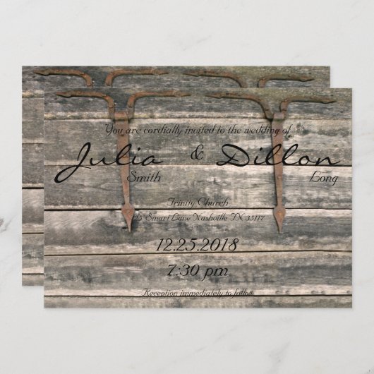 Invitation Mariage en bois patiné (Devant / Derrière)