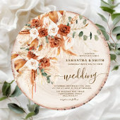 Invitation Mariage en bois rond rustique coupé au grain