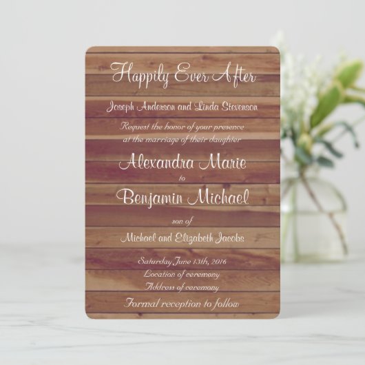 Invitation Mariage en bois rustique (Debout devant)