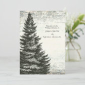 Invitation Mariage en bois rustique arbre de pin hivernal vin (Debout devant)