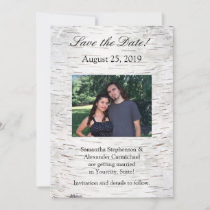 Invitation Mariage en bois rustique avec écorce de bouleau à