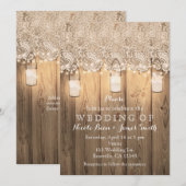 Invitation Mariage en bois rustique avec jarres de maçon illu (Devant / Derrière)