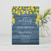 Invitation Mariage en Bois Rustique Bleu avec Citrons (Debout devant)