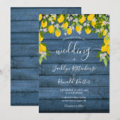 Invitation Mariage en Bois Rustique Bleu avec Citrons (Devant / Derrière)