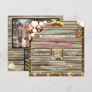 Invitation Mariage en Bois Rustique Bohème avec Paillettes Do