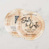 Invitation Mariage en bois rustique, code QR pour sauvegarder (Devant / Derrière)
