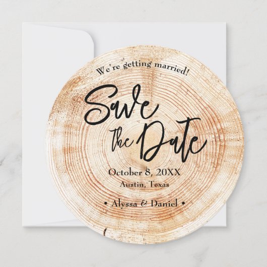 Invitation Mariage en bois rustique, code QR pour sauvegarder (Devant)
