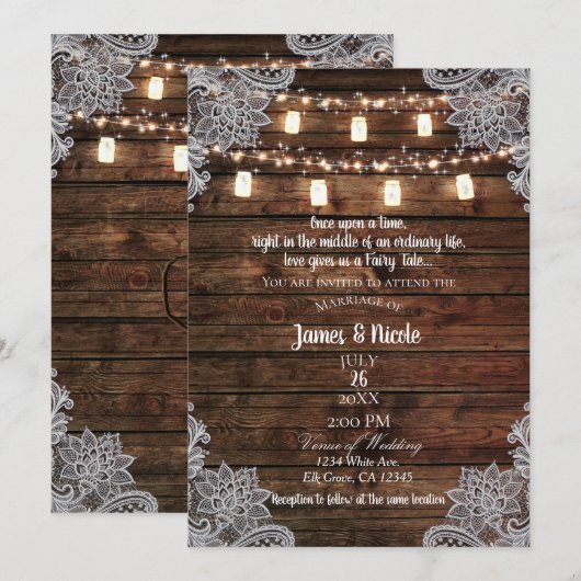 Invitation Mariage en bois rustique de grange et pots de maso (Devant / Derrière)