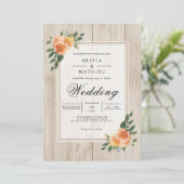 Invitation Mariage en bois rustique de la fleur de Pêche (Debout devant)