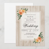 Invitation Mariage en bois rustique de la fleur de Pêche (Devant / Derrière)