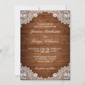Invitation Mariage en bois rustique et dentelle blanche (Devant)