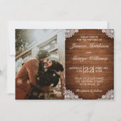Invitation Mariage en bois rustique et dentelle blanche Invit (Devant)