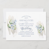 Invitation Mariage en bois rustique Eucalyptus bleu vert et b (Devant)