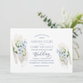 Invitation Mariage en bois rustique Eucalyptus bleu vert et b (Debout devant)