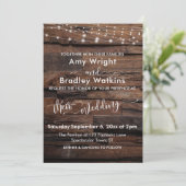 Invitation Mariage en bois rustique horizontal et cordes lumi (Debout devant)