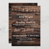 Invitation Mariage en bois rustique horizontal et cordes lumi (Devant / Derrière)