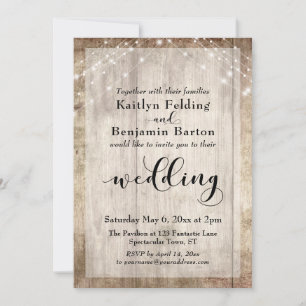 Invitation Mariage en bois rustique pâle et lumière blanche