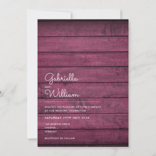 Invitation Mariage en bois rustique rouge Bourgogne