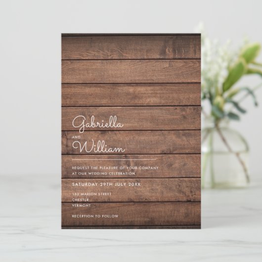 Invitation Mariage en bois rustique simple (Debout devant)