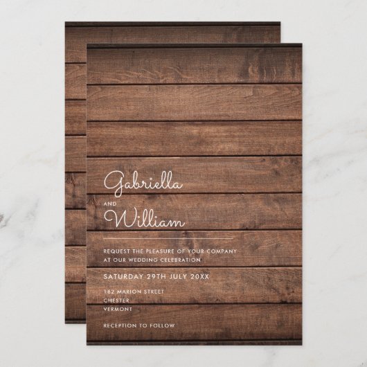 Invitation Mariage en bois rustique simple (Devant / Derrière)