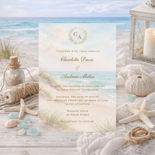 Invitation Mariage en bord de mer avec monogramme