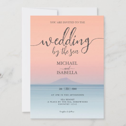 Invitation Mariage en bord de mer sous le soleil couchant (Devant)