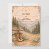Invitation Mariage en bottes de cow-boy de la forêt montagneu (Devant)