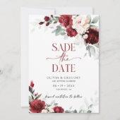 Invitation Mariage en Bourgogne et rose vif Enregistrer la da (Devant)