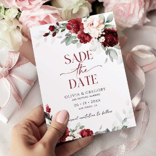 Invitation Mariage en Bourgogne et rose vif Enregistrer la da