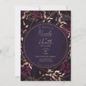 Invitation Mariage en bronze de fleurs foncées et violettes (Devant)