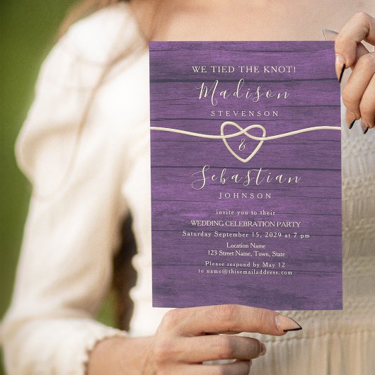 Invitation Mariage en calligraphie violette réception seuleme