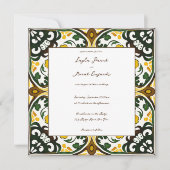 Invitation Mariage en carreaux de faïence vert jaune méditerr (Devant)