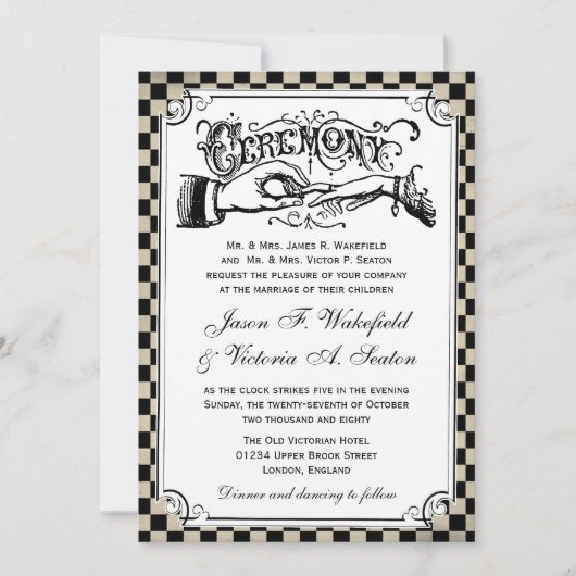 Invitation Mariage en carton noir Steampunk (Devant)