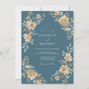 Invitation Mariage en Champagne Ardoise et Pétales Dorés
