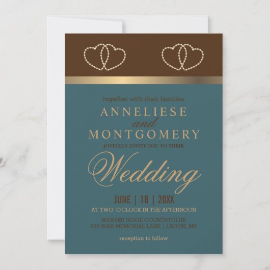 Invitation Mariage en chocolat et Turquoise foncé (Devant)