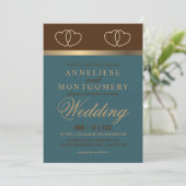 Invitation Mariage en chocolat et Turquoise foncé (Debout devant)