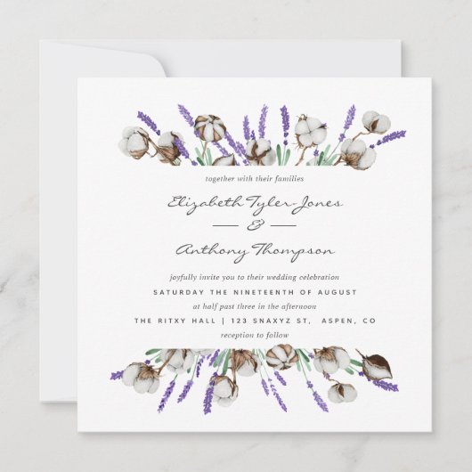 Invitation Mariage en coton lavande (Devant)